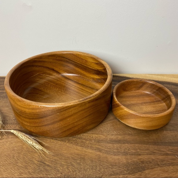 Mid Century Teak Chip & Dip Wood Bowls - Picture 2 of 10